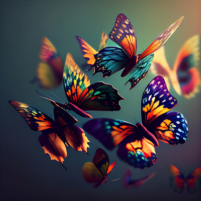 Butterfly with patterned wings flying beautifully, symbolizing growth, resilience, and the process of transformation